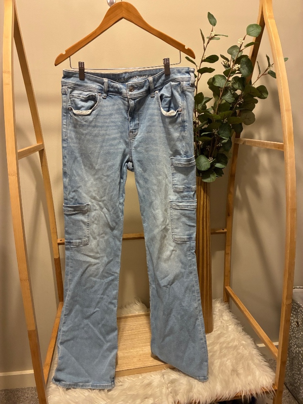 American Eagle Light Blue Boot Cut Cargo Jeans